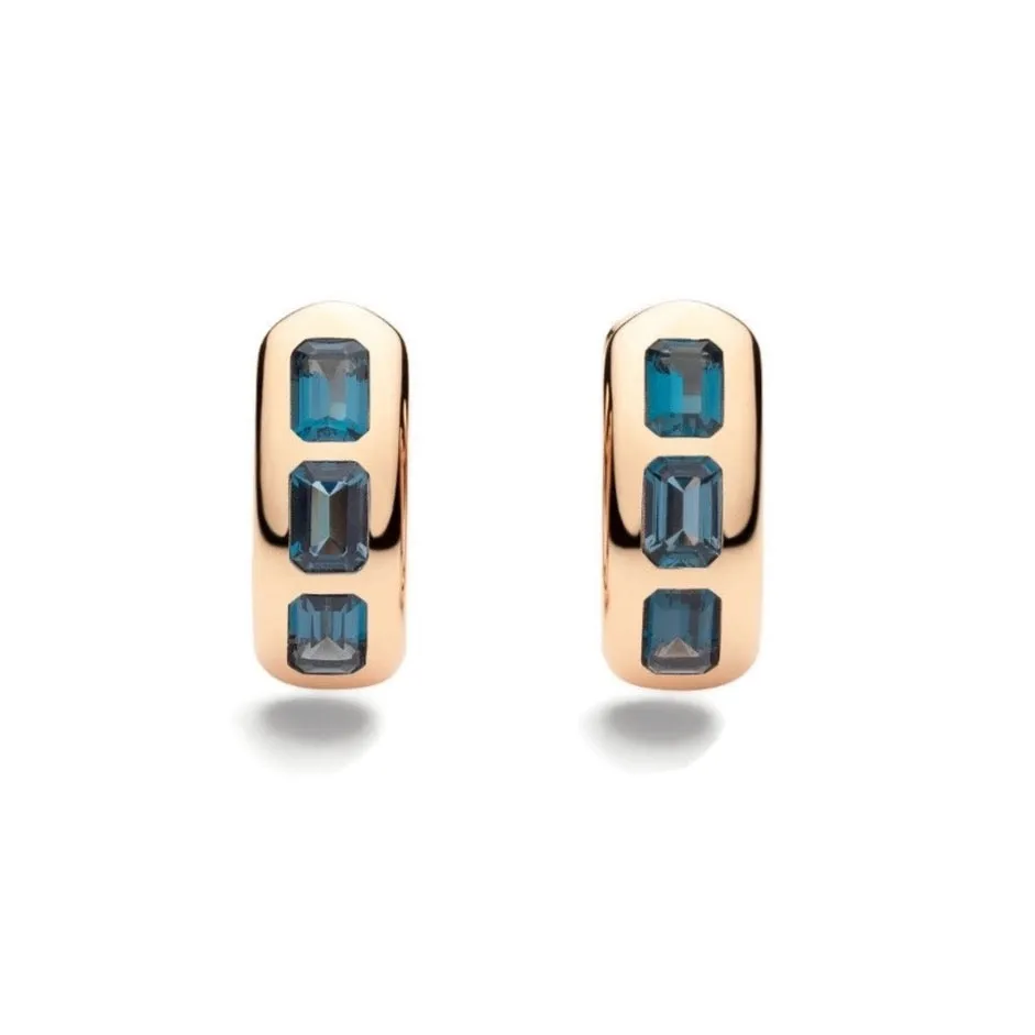 Pomellato - Iconica - Gold Earrings, 18k Rose Gold, with London Blue Topaz