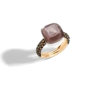 Pomellato - Nudo Chocolate Maxi - Stackable Ring with Brown Moonstone and Diamonds, 18k Rose and White Gold