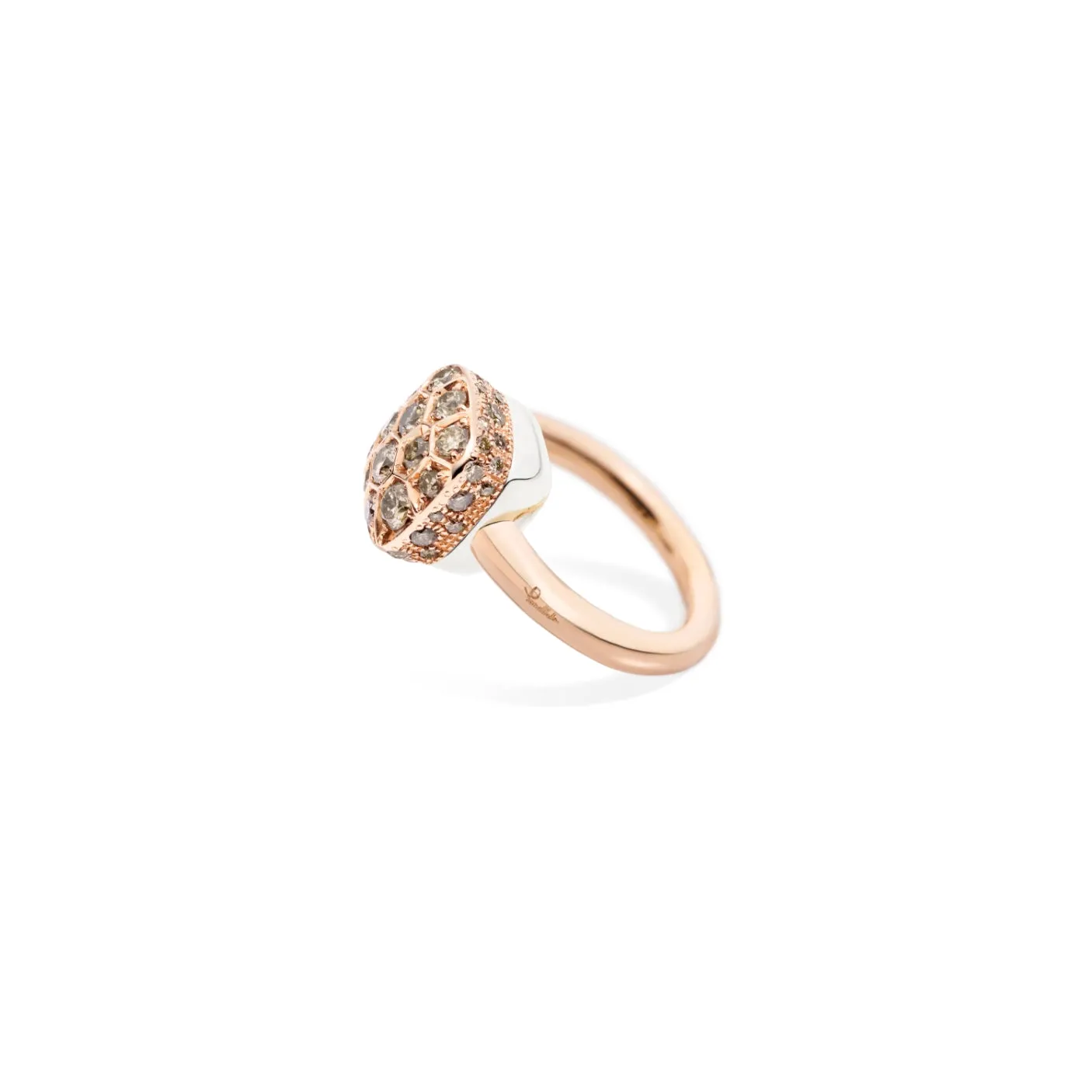 Pomellato - Nudo Maxi - Solitaire Ring with Brown Diamonds, 18k Rose and White Gold