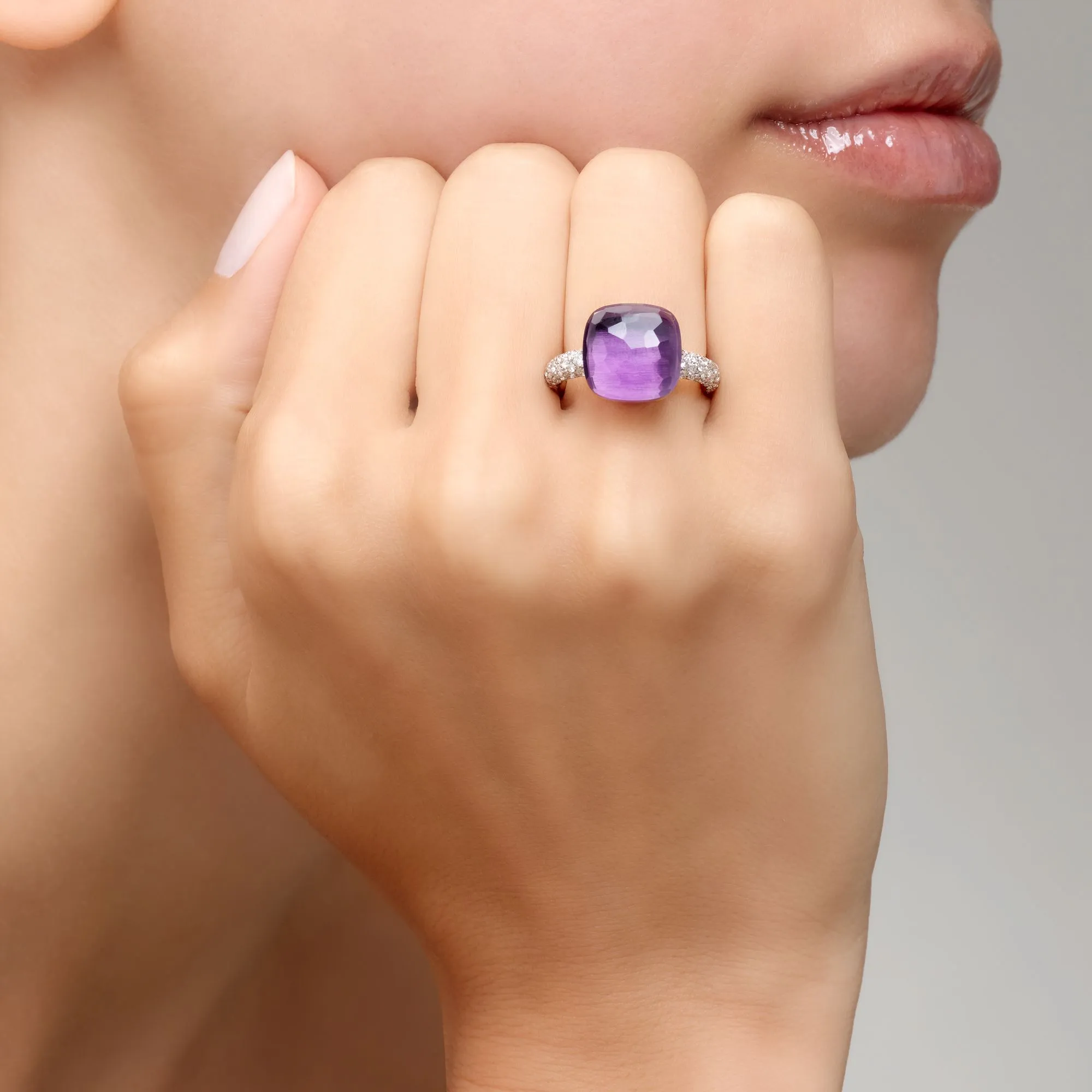 Pomellato - Nudo Maxi - Stackable Ring with Amethyst and Diamonds, 18k White and Rose Gold