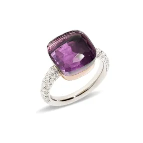 Pomellato - Nudo Maxi - Stackable Ring with Amethyst and Diamonds, 18k White and Rose Gold