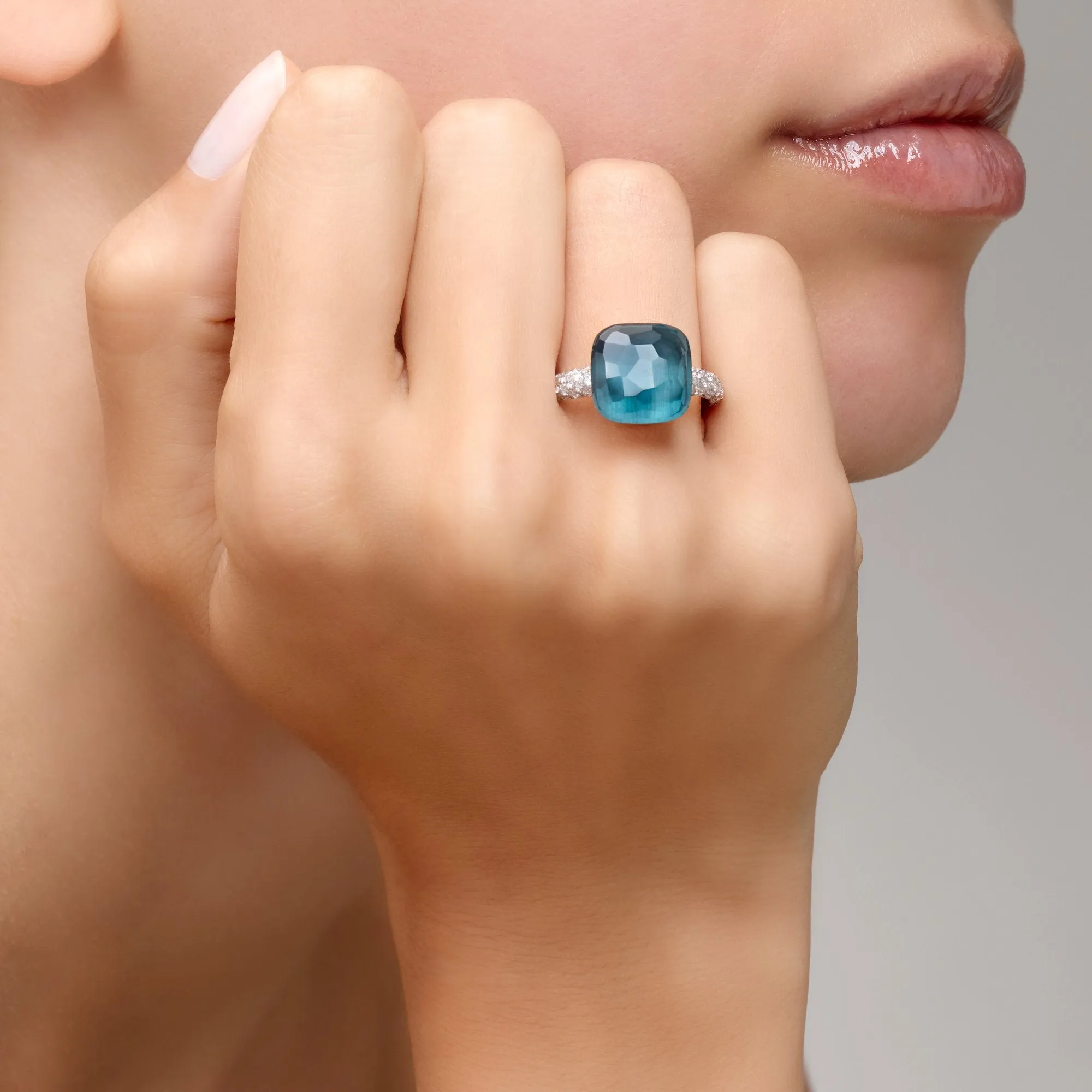 Pomellato - Nudo Maxi - Stackable Ring with London Blue Topaz and Diamonds, 18k White and Rose Gold