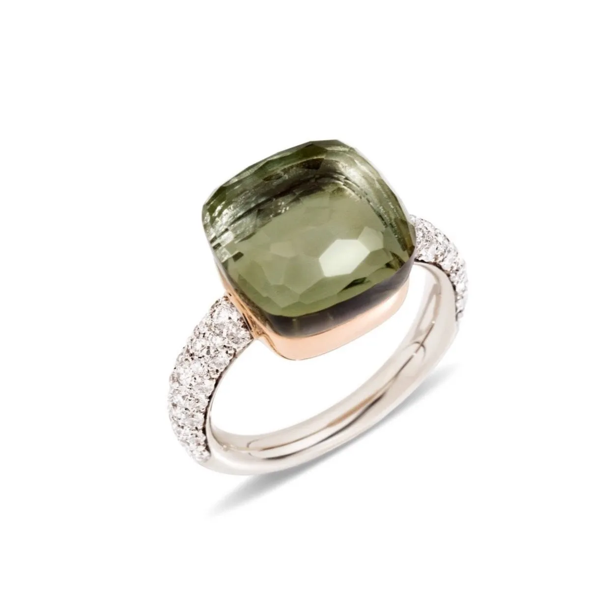 Pomellato - Nudo Maxi - Stackable Ring with Prasiolite and Diamonds, 18k White and Rose Gold