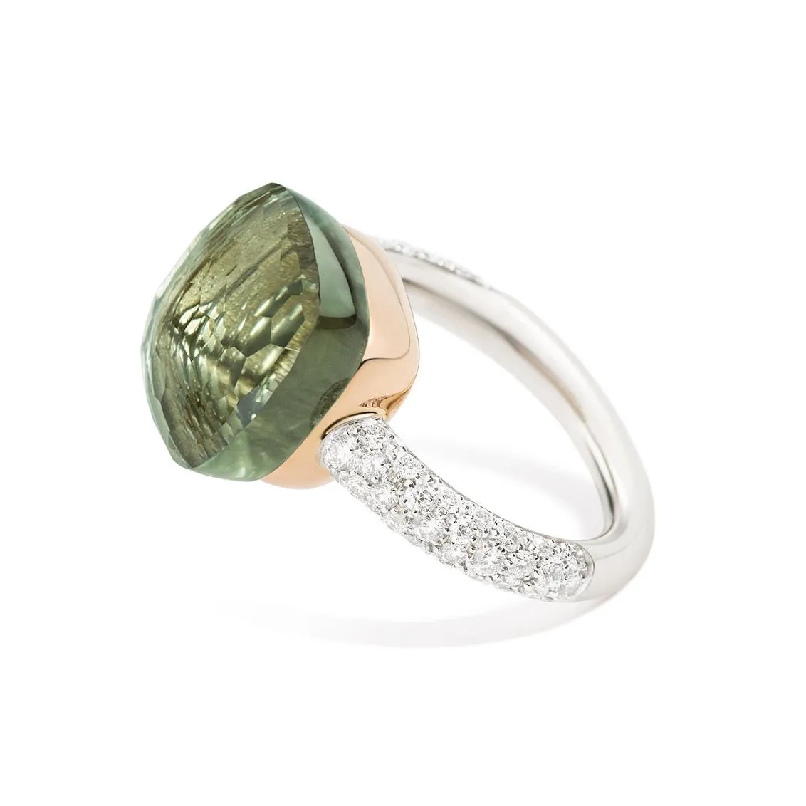 Pomellato - Nudo Maxi - Stackable Ring with Prasiolite and Diamonds, 18k White and Rose Gold