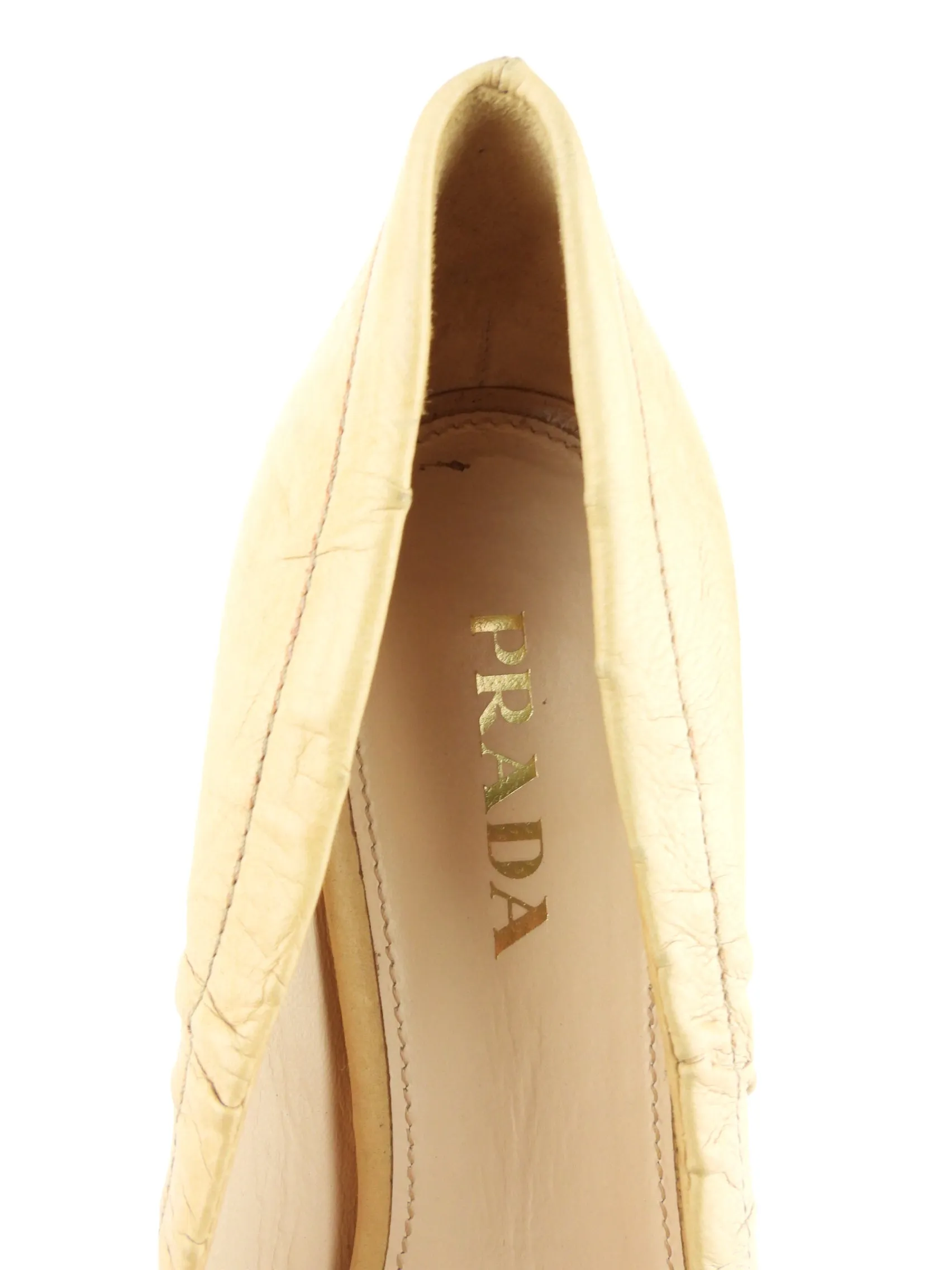 Prada Beige Soft Scrunched Leather Bow Pumps - 37.5