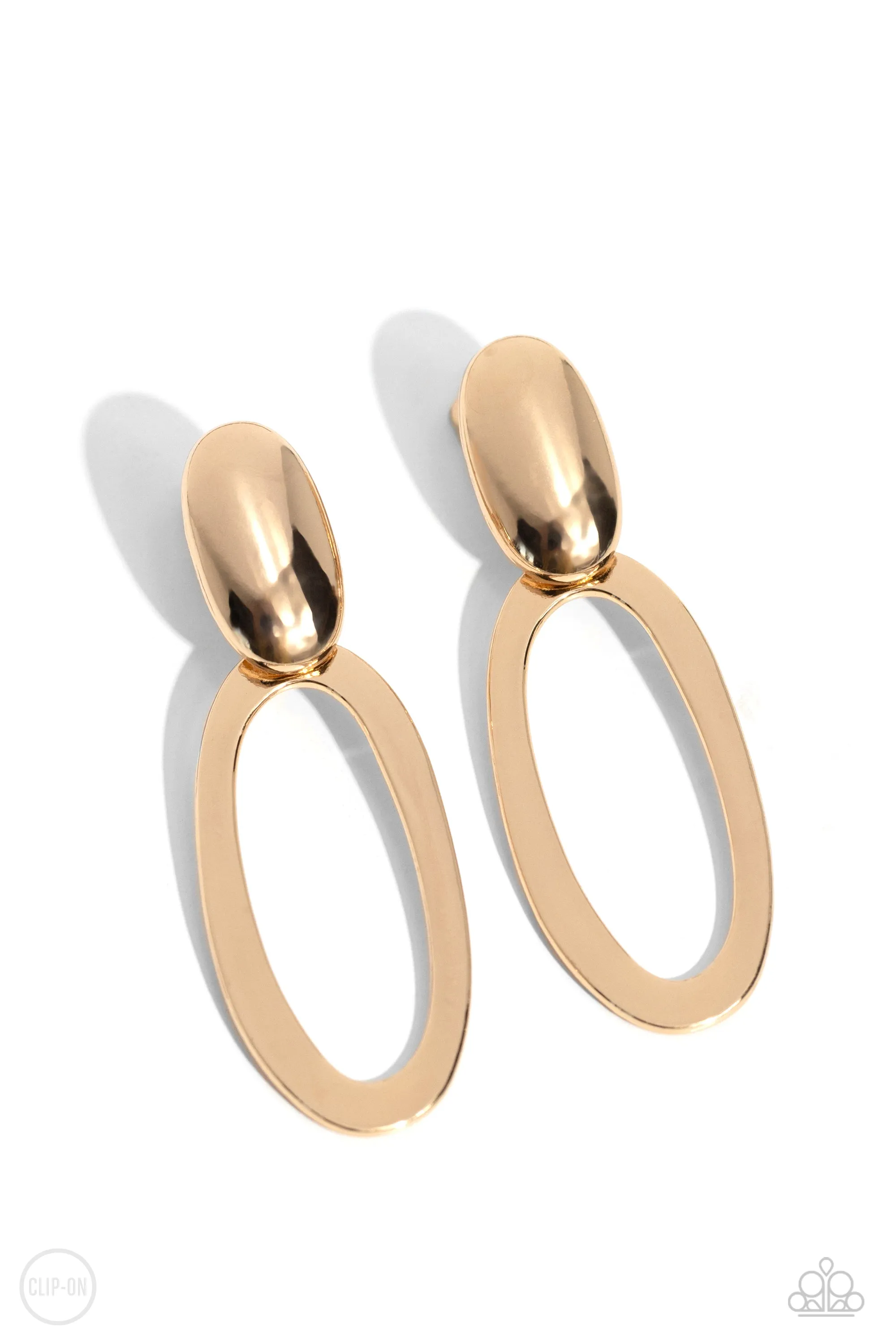 Pull OVAL! Gold Clip-On Earrings