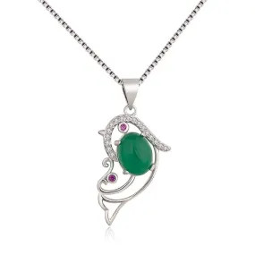 Pure Natural Diamond and Emerald Pendant Necklace - 925 Sterling Silver