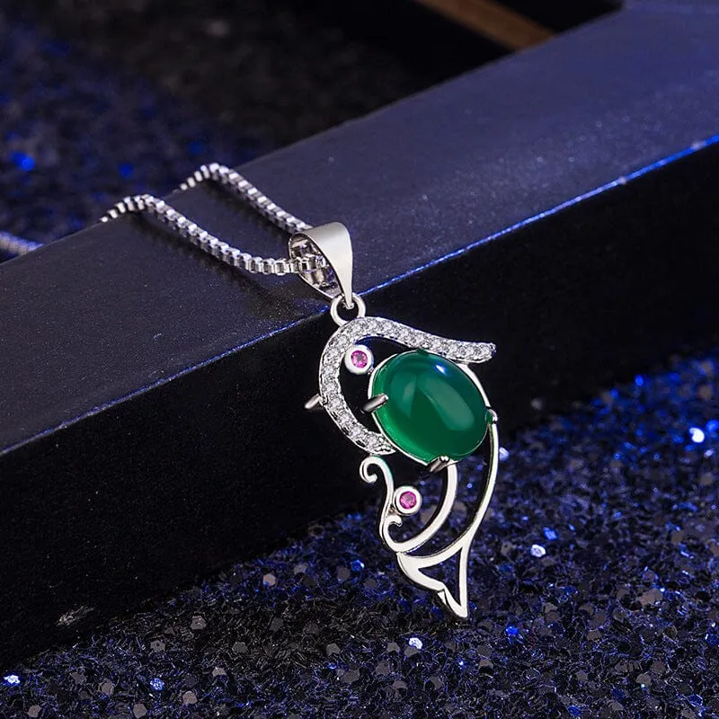 Pure Natural Diamond and Emerald Pendant Necklace - 925 Sterling Silver