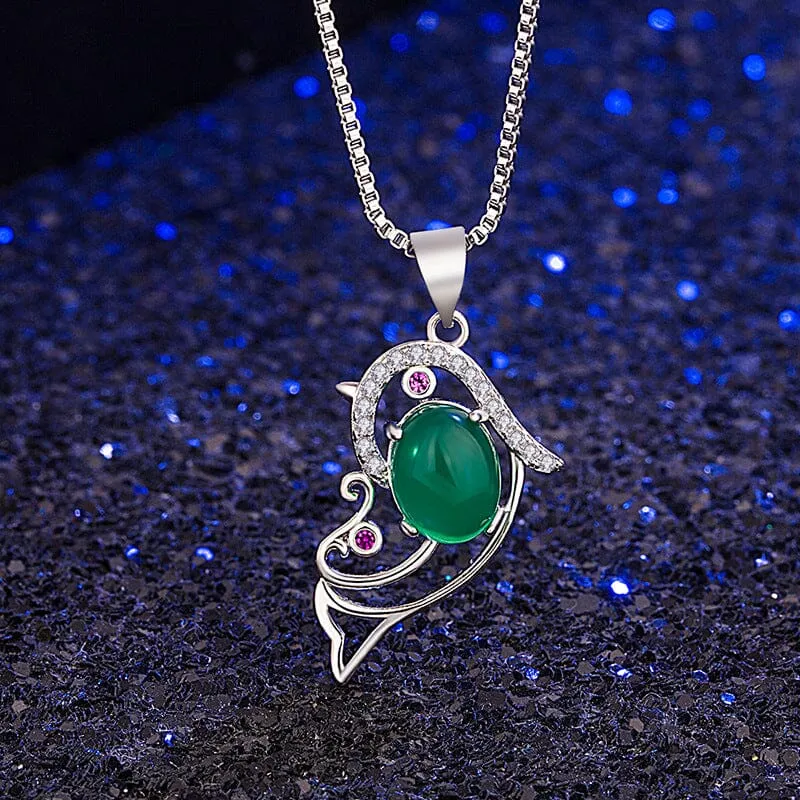 Pure Natural Diamond and Emerald Pendant Necklace - 925 Sterling Silver