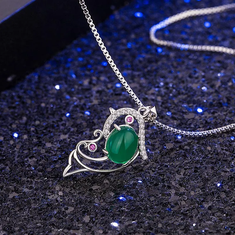 Pure Natural Diamond and Emerald Pendant Necklace - 925 Sterling Silver