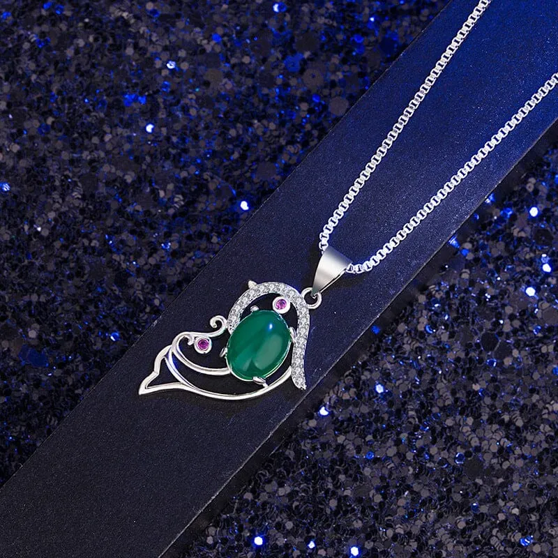 Pure Natural Diamond and Emerald Pendant Necklace - 925 Sterling Silver