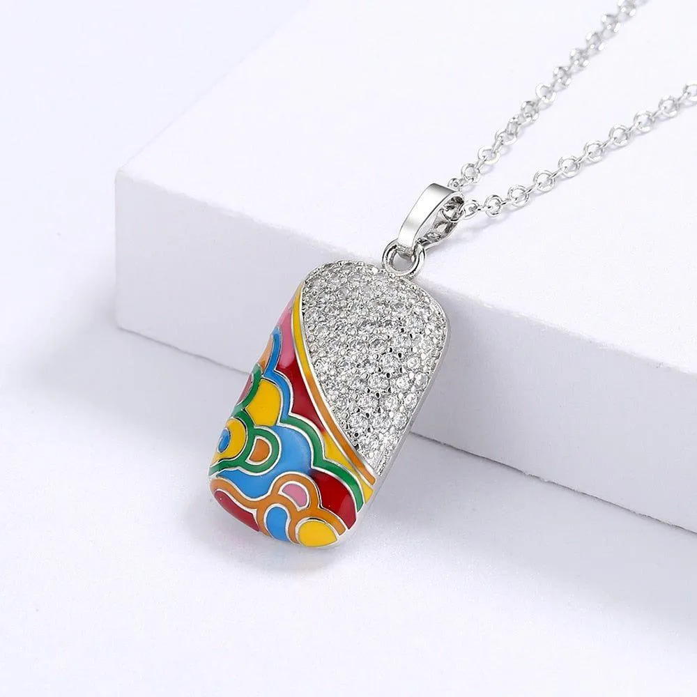 QS242 - 925 Sterling Silver Fashion Square Pendant Enamel Necklace Charm Jewelry