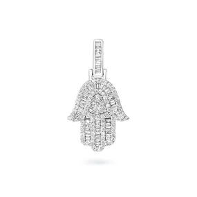 Raquel 1 Carat Combine Mixed Shape Diamond HAMSA Pendant Necklace in 14 Karat White and Yellow Gold