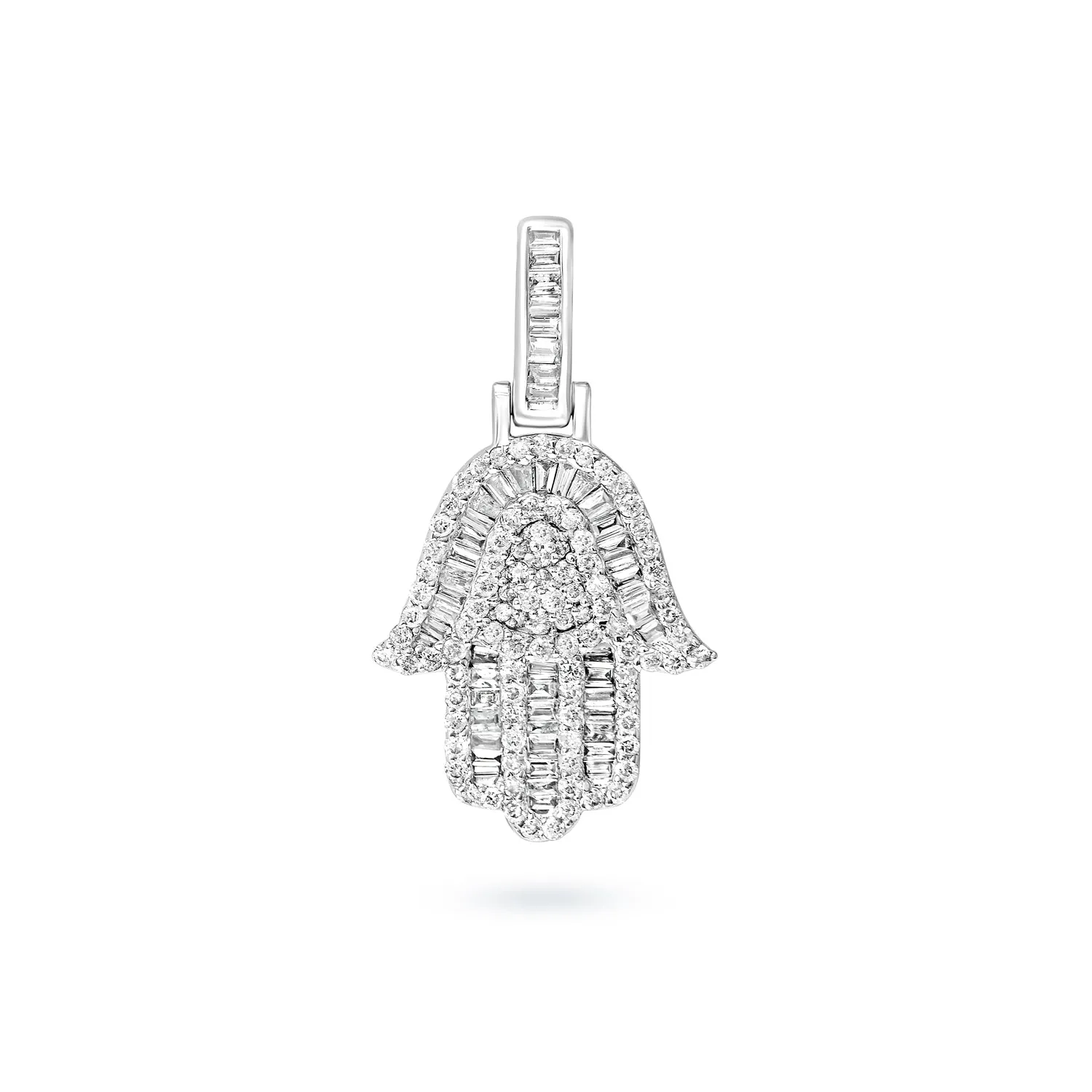 Raquel 1 Carat Combine Mixed Shape Diamond HAMSA Pendant Necklace in 14 Karat White and Yellow Gold