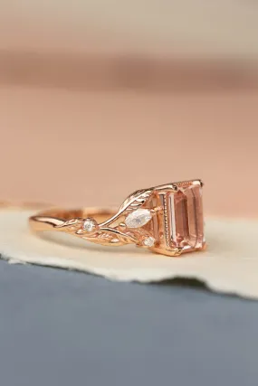 READY TO SHIP: Patricia ring in 14K rose gold, natural morganite emerald cut 8x6 mm, accent moissanites, AVAILABLE RING SIZES: 6-8US