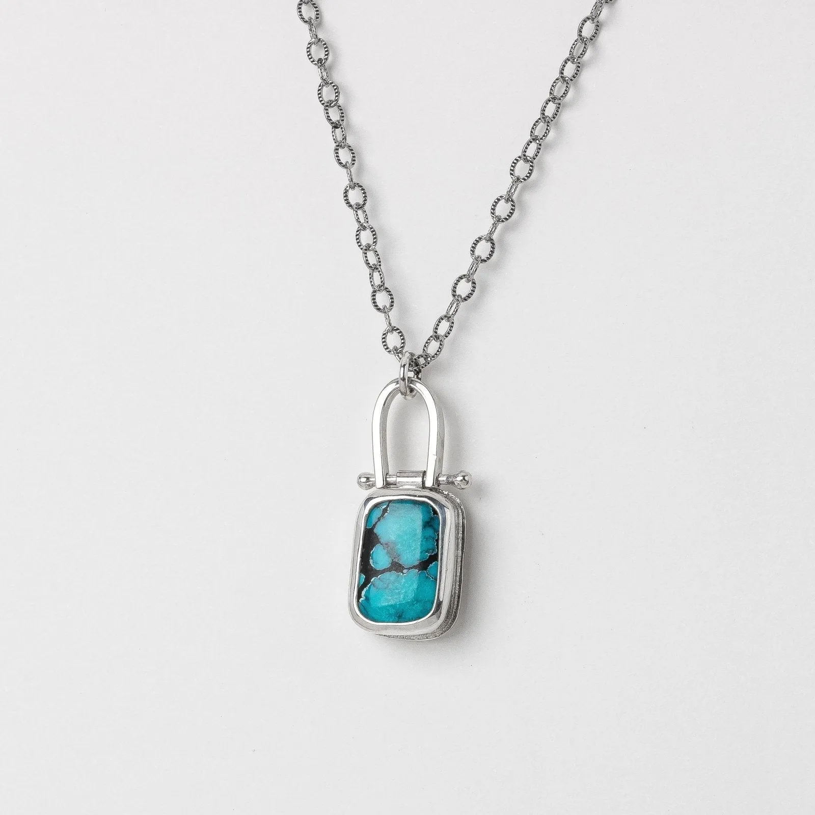 Rectangle Cloud Mountain Turquoise Hinge Necklace