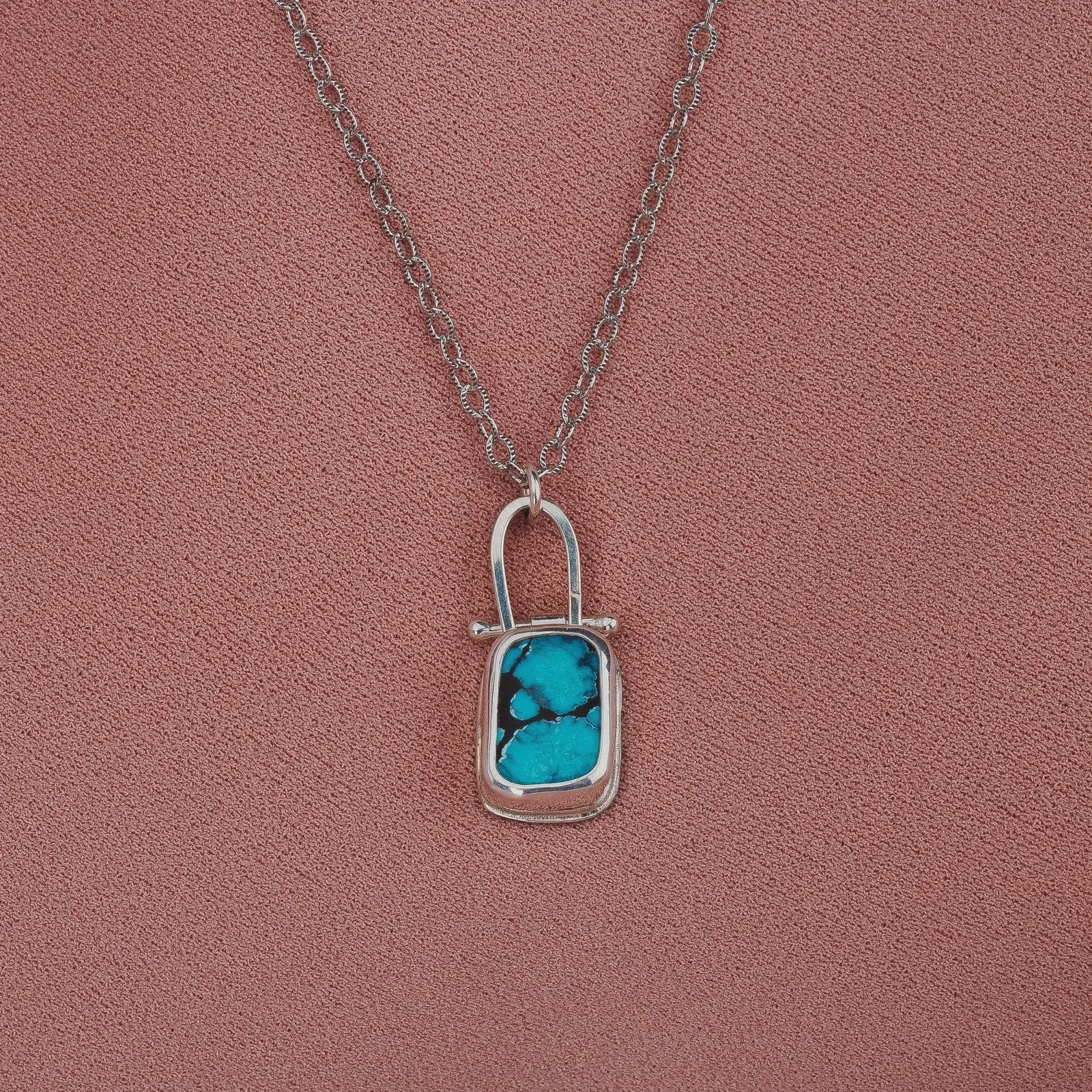 Rectangle Cloud Mountain Turquoise Hinge Necklace