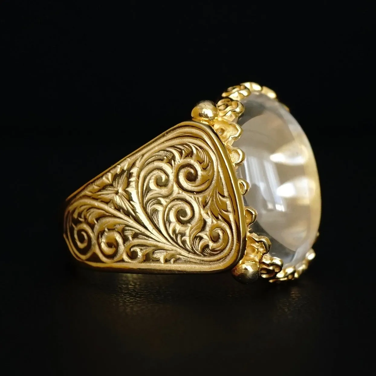 Ring Gold Crystal Quartz Durr Al Najaf gemstone Handmade Unique Artisan Jewelry