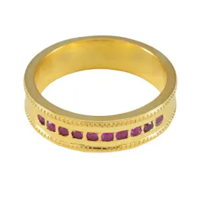 Riyo Adorable Silver Ring With Yellow Gold Plating Ruby CZ Stone Round Shape Bezel Setting Ring