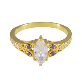 Riyo Antique Silver Ring With Yellow Gold Plating Amethyst Stone Marquise Shape Prong Setting Fashion Jewelry Birthday Ring