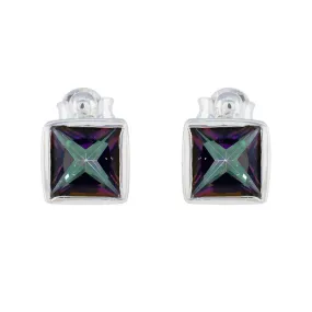 Riyo Appealing 925 Sterling Silver Earring For Girl Mystic Quartz Earring Bezel Setting Multi Earring Stud Earring