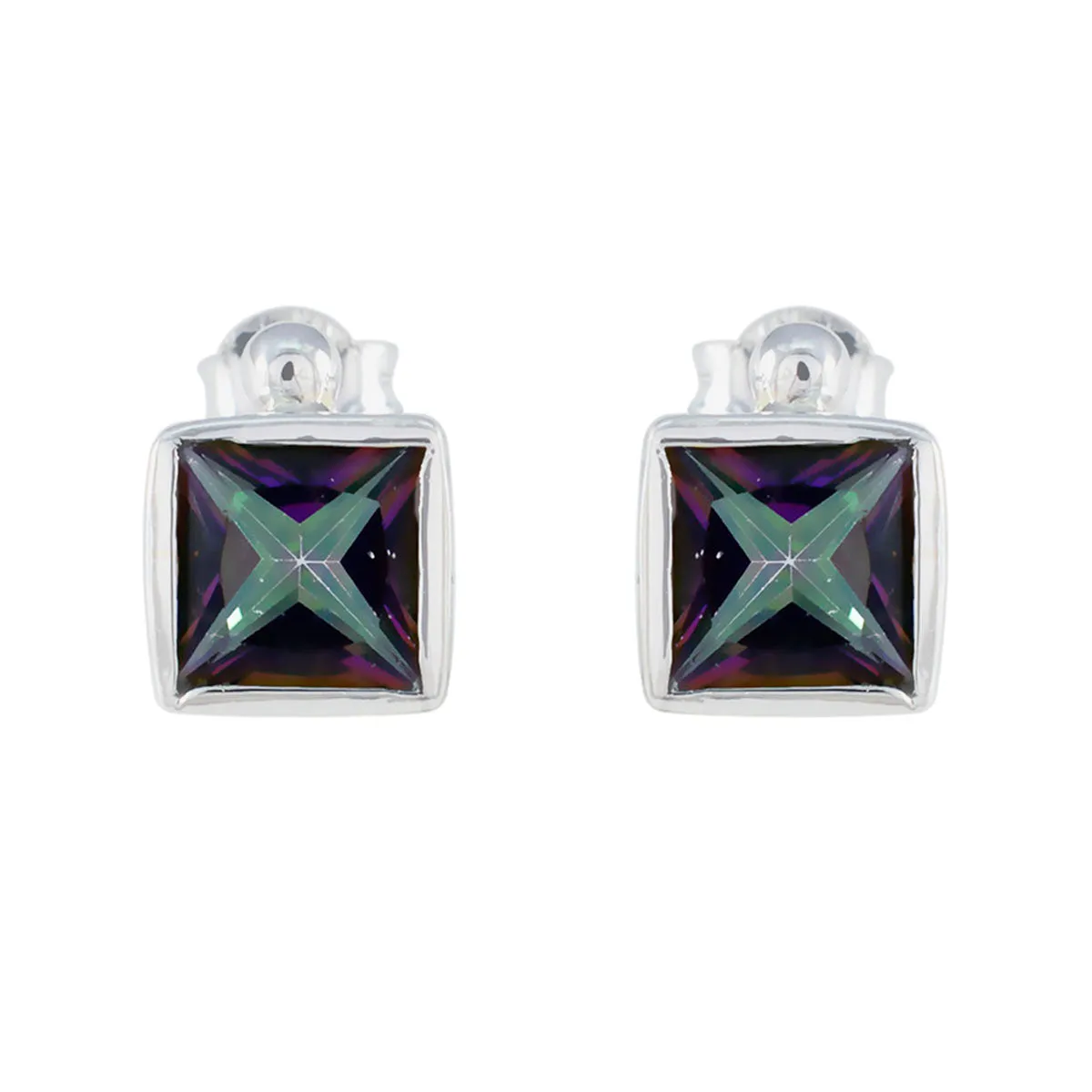 Riyo Appealing 925 Sterling Silver Earring For Girl Mystic Quartz Earring Bezel Setting Multi Earring Stud Earring