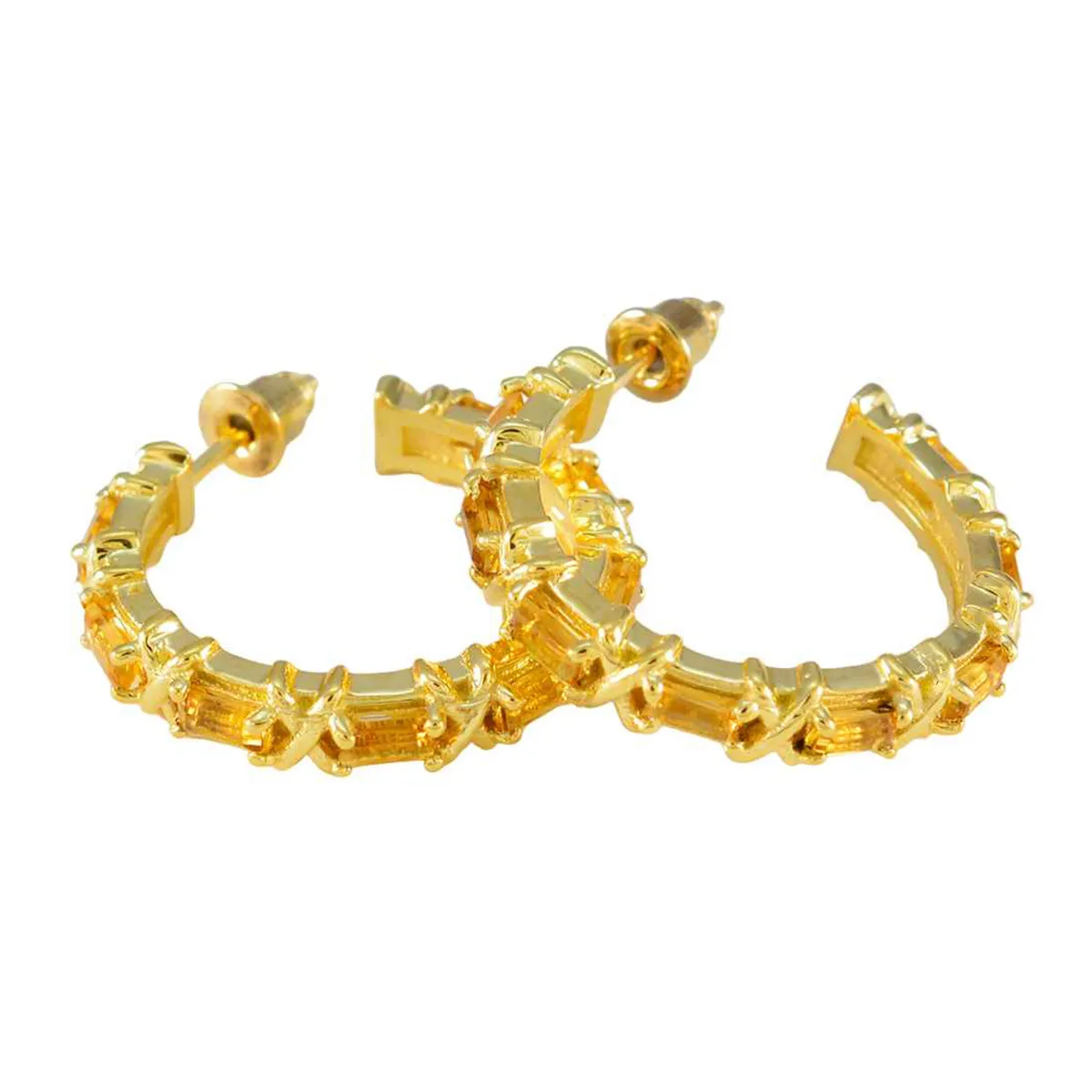 Riyo Bonny Sterling Silver Earring For Female Citrine Earring Bezel Setting Yellow Earring Stud Earring