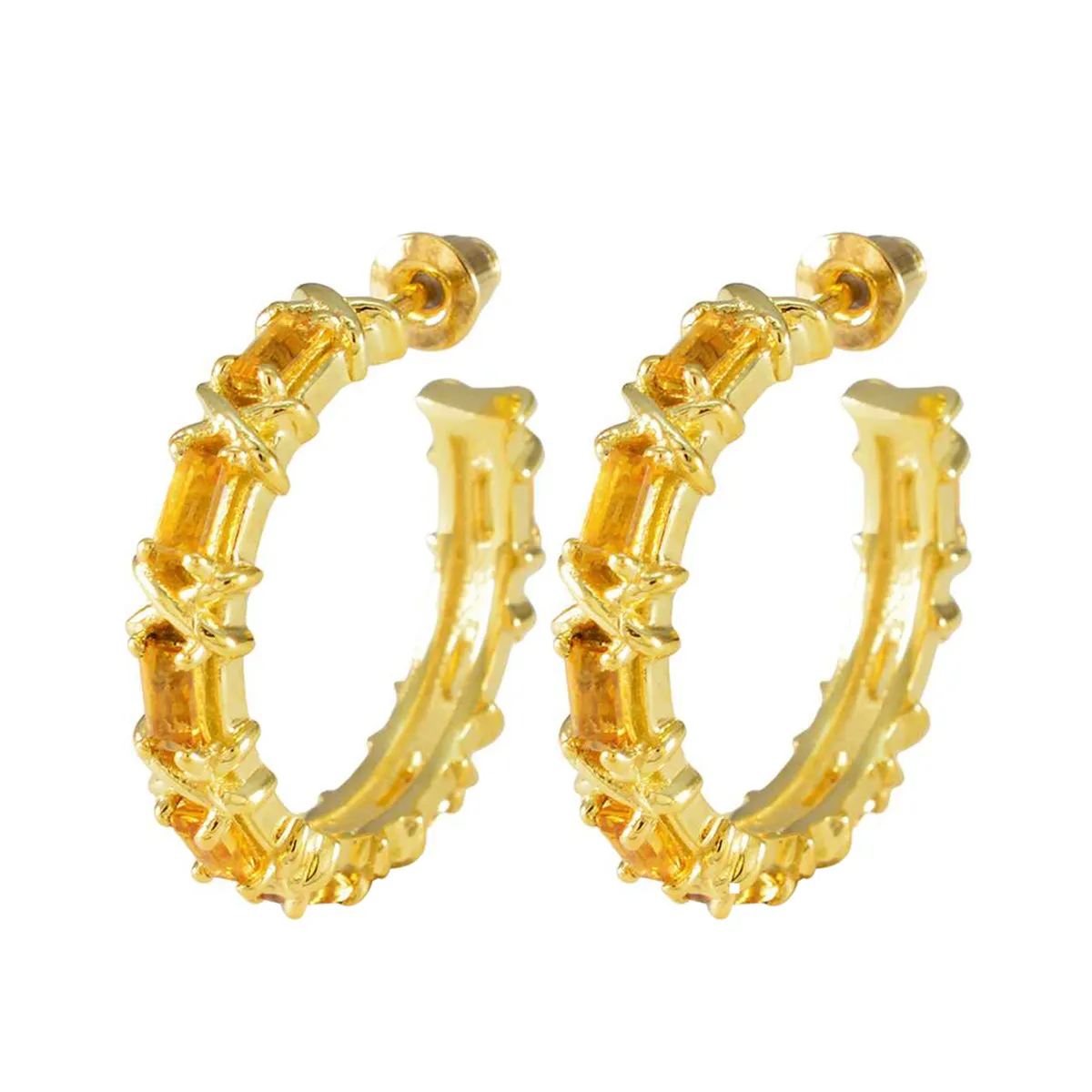 Riyo Bonny Sterling Silver Earring For Female Citrine Earring Bezel Setting Yellow Earring Stud Earring