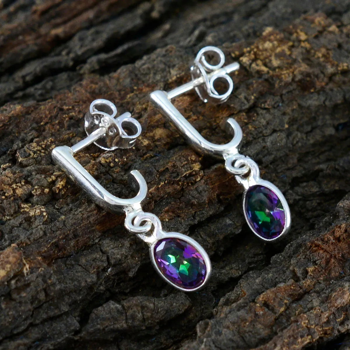 Riyo Exquisite 925 Sterling Silver Earring For Female Mystic Quartz Earring Bezel Setting Multi Earring Stud Earring