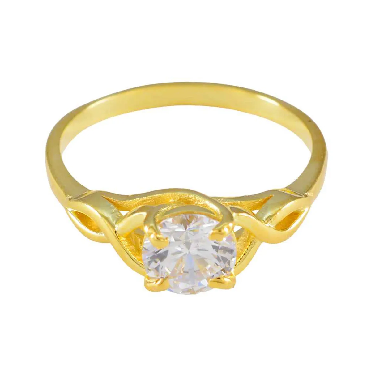 Riyo Gemstone Silver Ring With Yellow Gold Plating White CZ Stone Round Shape Prong Setting Ring