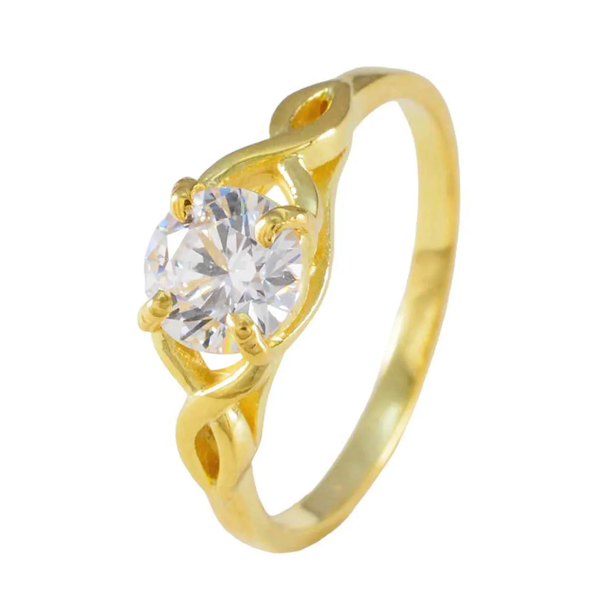 Riyo Gemstone Silver Ring With Yellow Gold Plating White CZ Stone Round Shape Prong Setting Ring