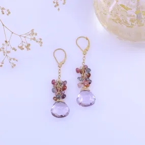 Rose Petals - Multi-Gemstone Cluster Gold Drop Earrings