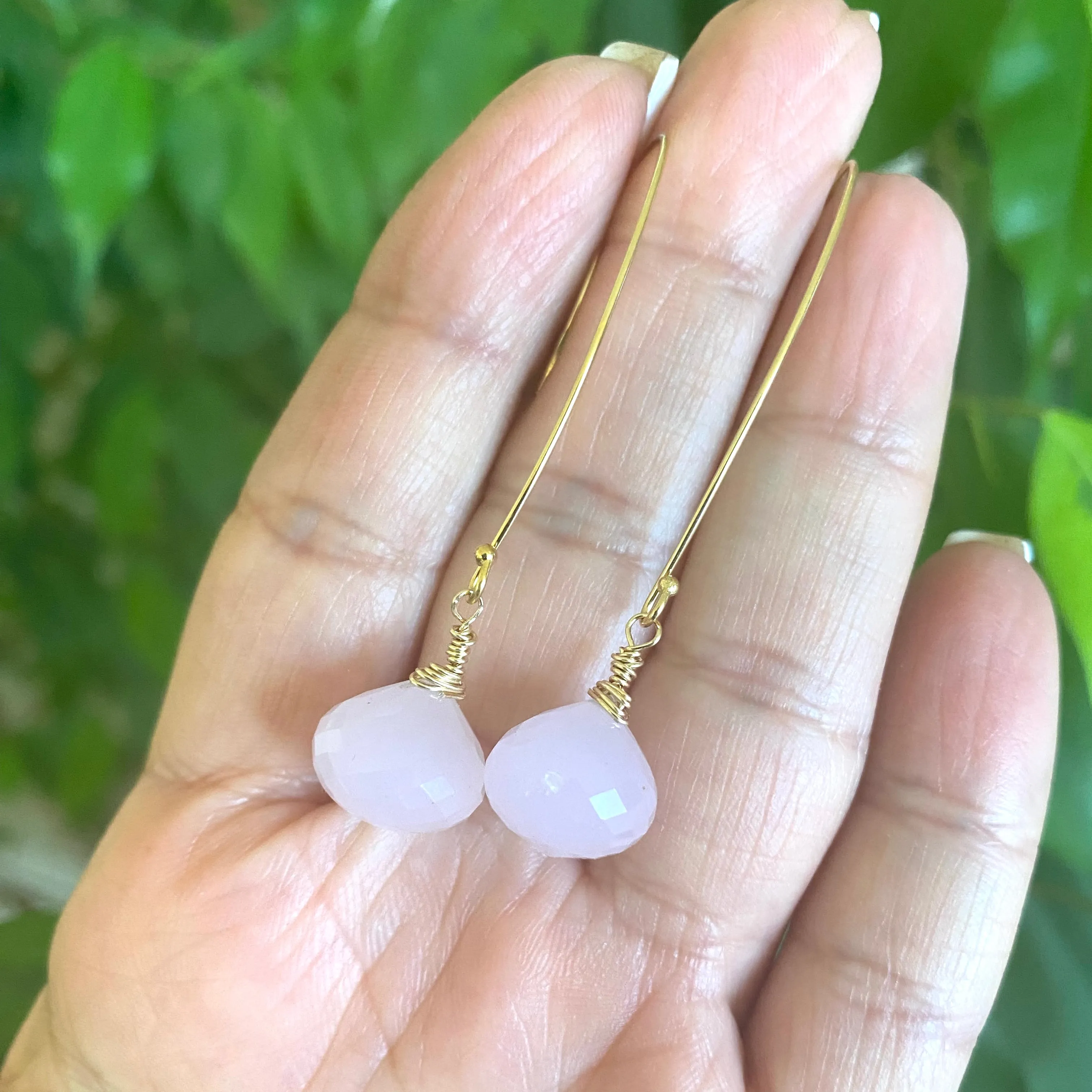 Rose Quartz Briolettes Earrings, Gold Filled Threader Earrings