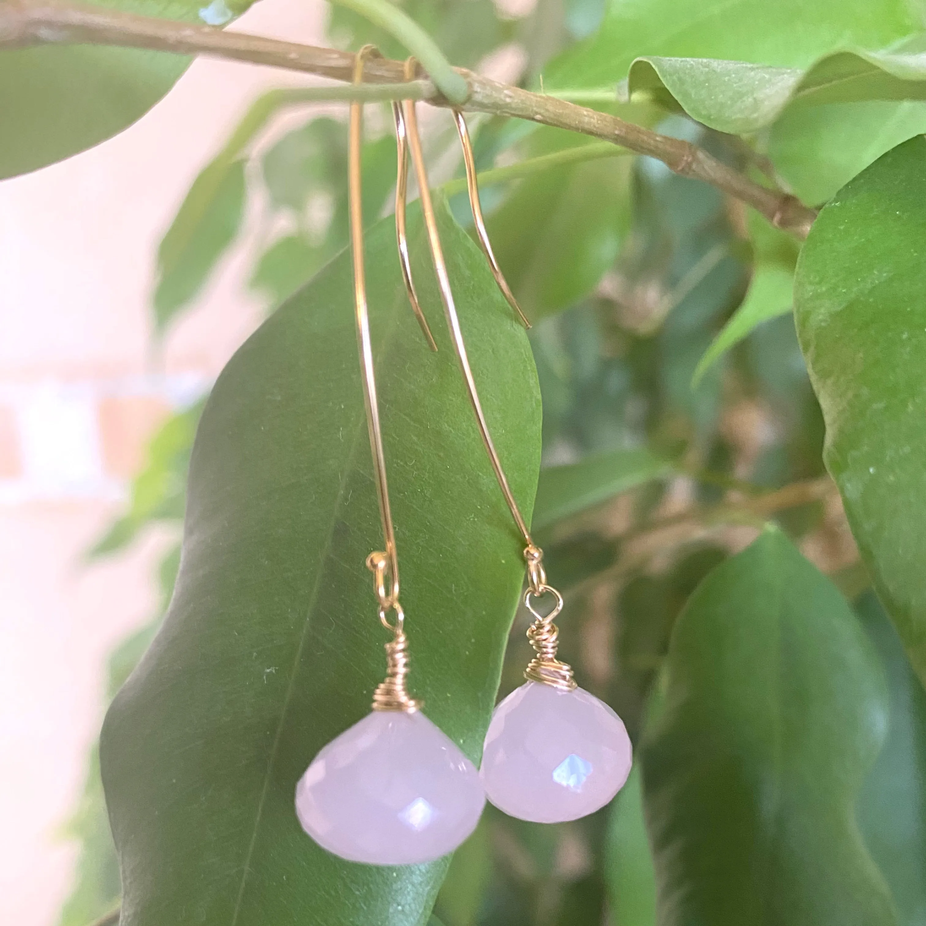 Rose Quartz Briolettes Earrings, Gold Filled Threader Earrings