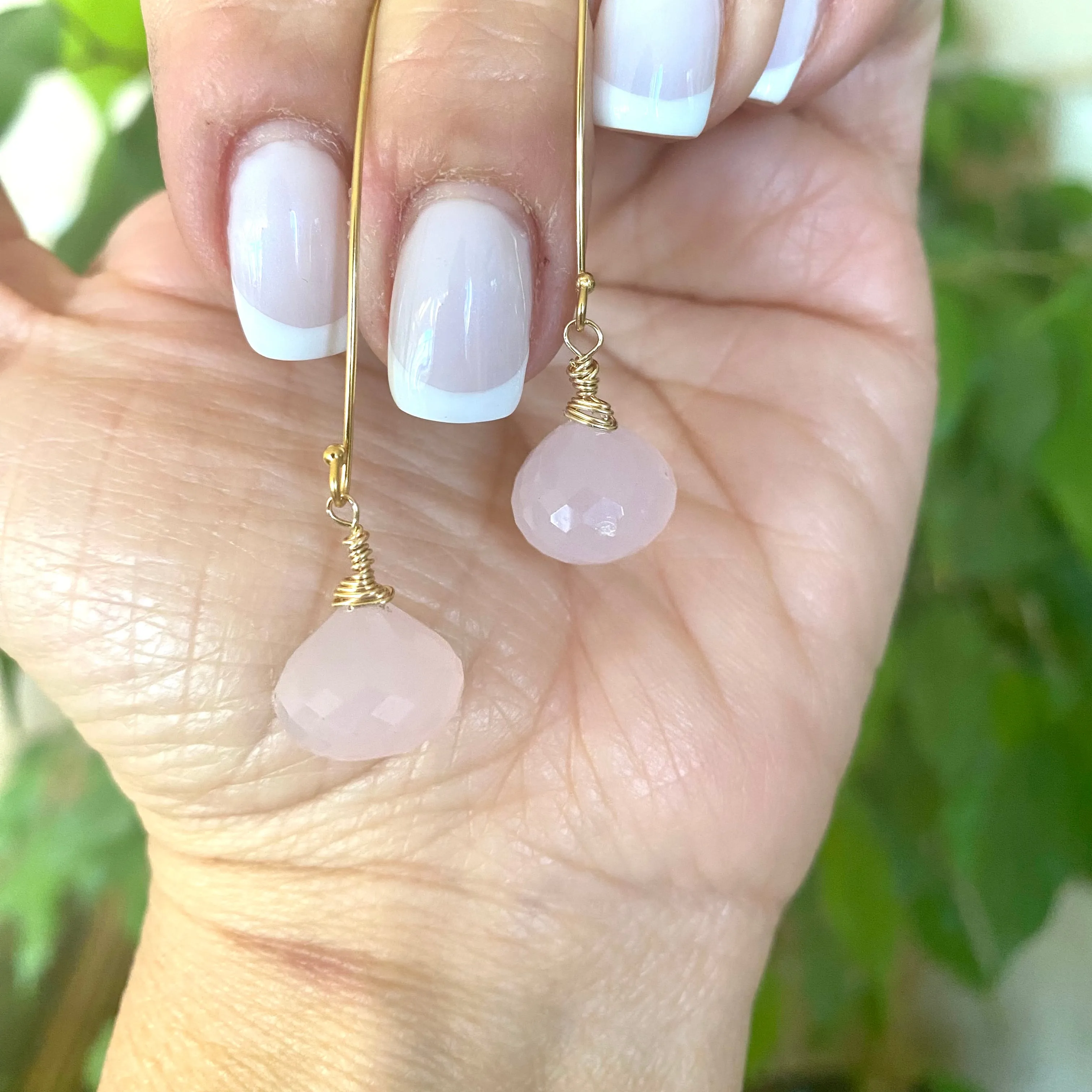 Rose Quartz Briolettes Earrings, Gold Filled Threader Earrings