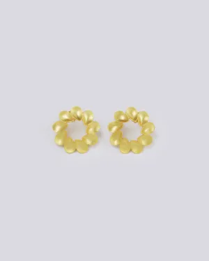 Round Petite Leaf Gold Earrings