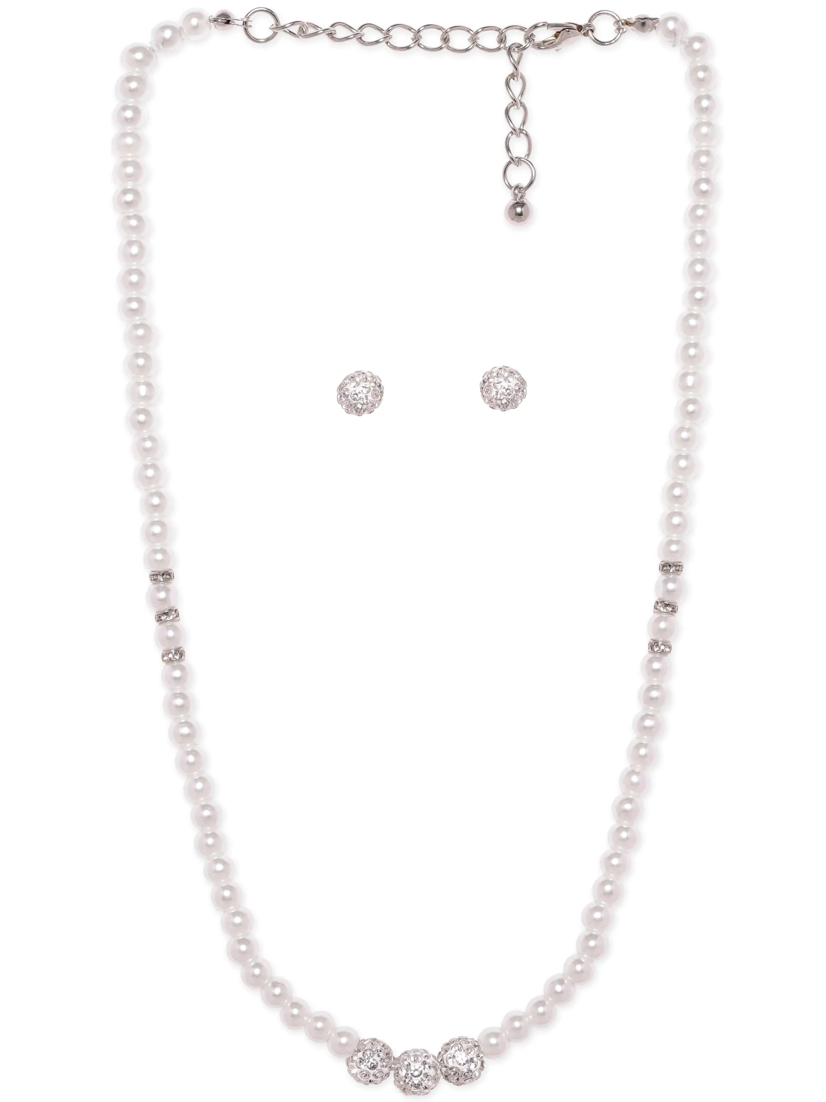 Rubans White Pearl Beaded Classic Necklace Set