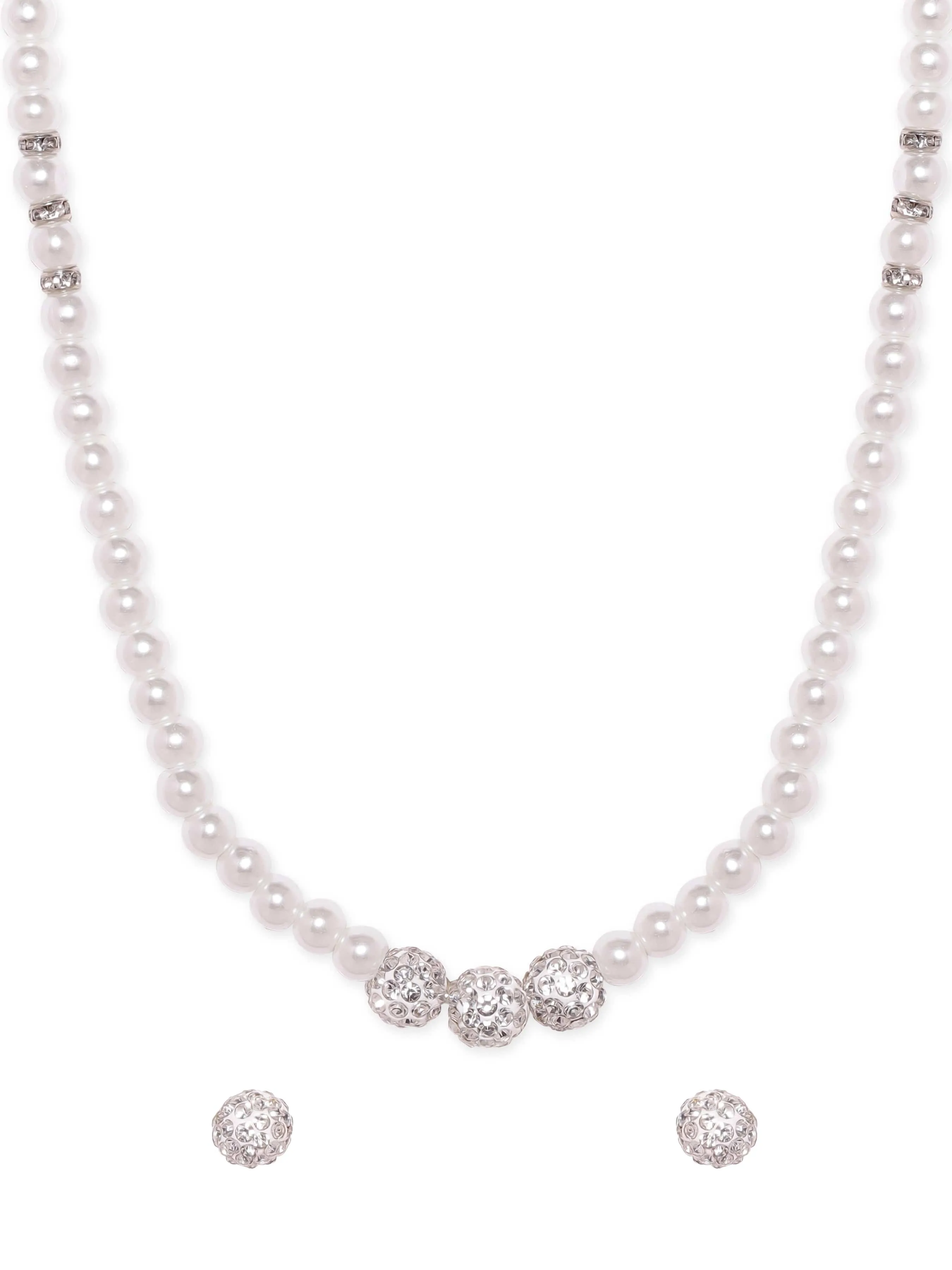 Rubans White Pearl Beaded Classic Necklace Set