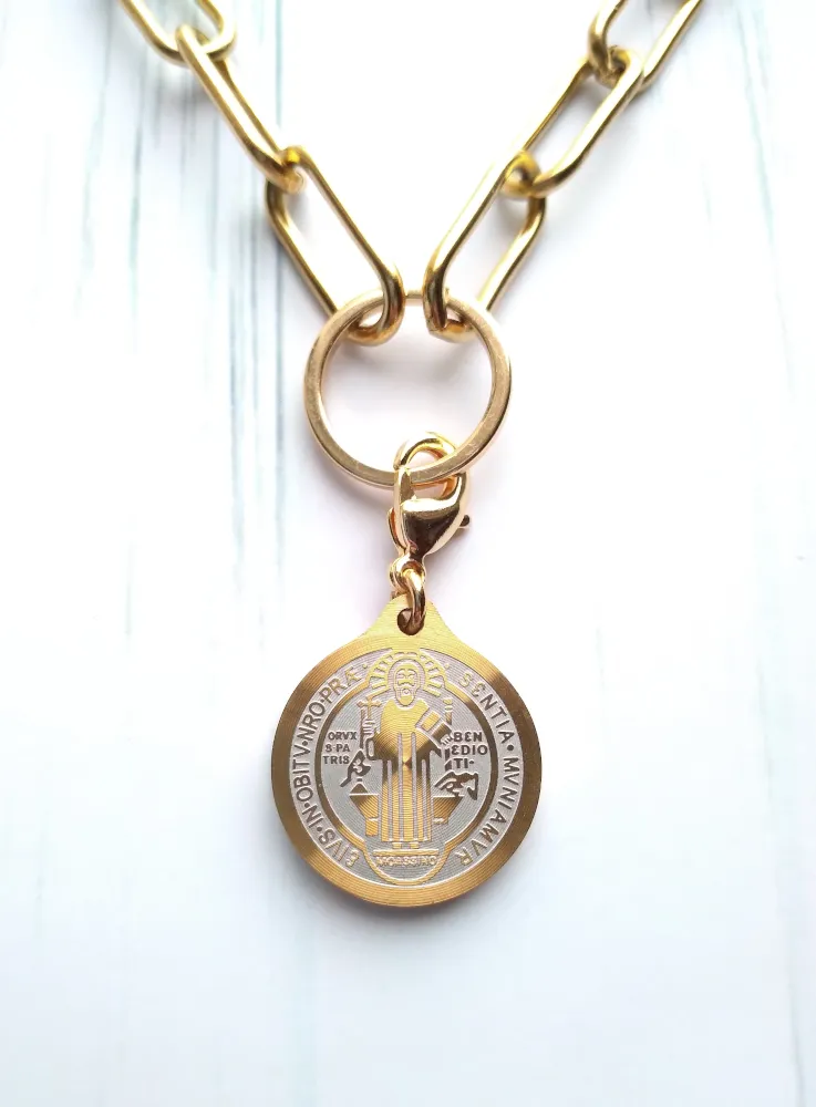 Saint Benedict White Enamel Layering Necklace