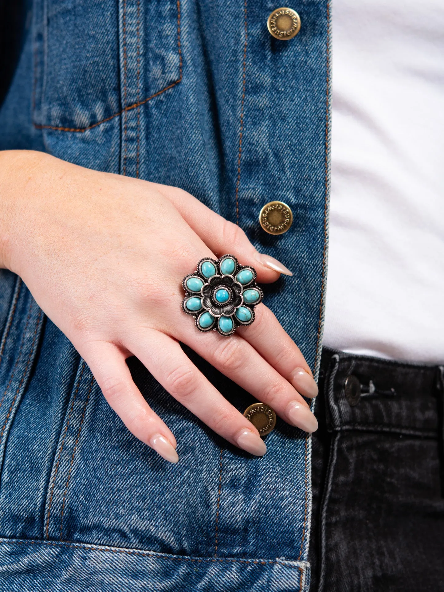 Sandy Western Floral Gemstone Cuff Ring