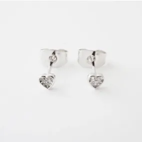 Silver Crystal Heart Stud Earrings