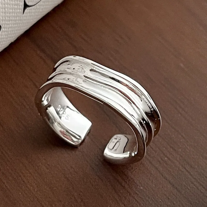 Silver Irregular Texture Plain Adjustable Ring