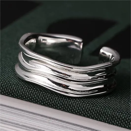 Silver Irregular Texture Plain Adjustable Ring