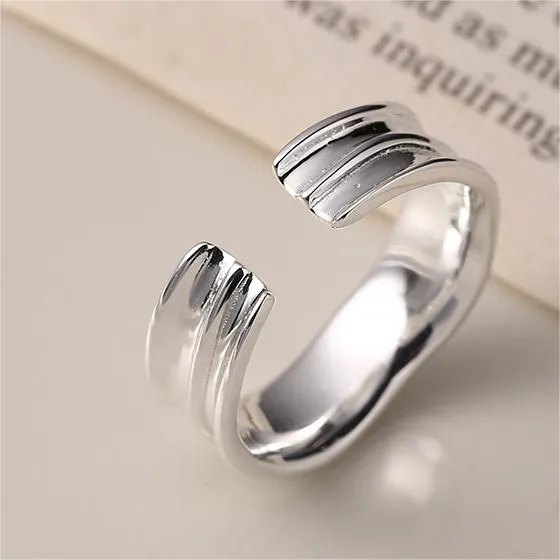 Silver Irregular Texture Plain Adjustable Ring