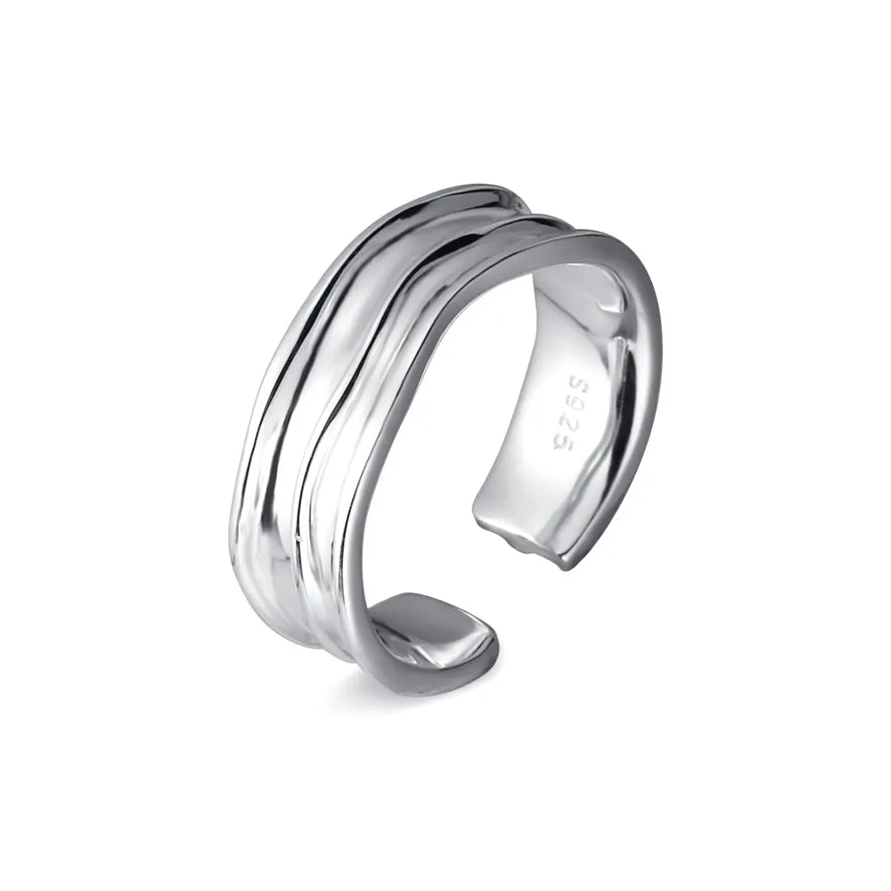 Silver Irregular Texture Plain Adjustable Ring