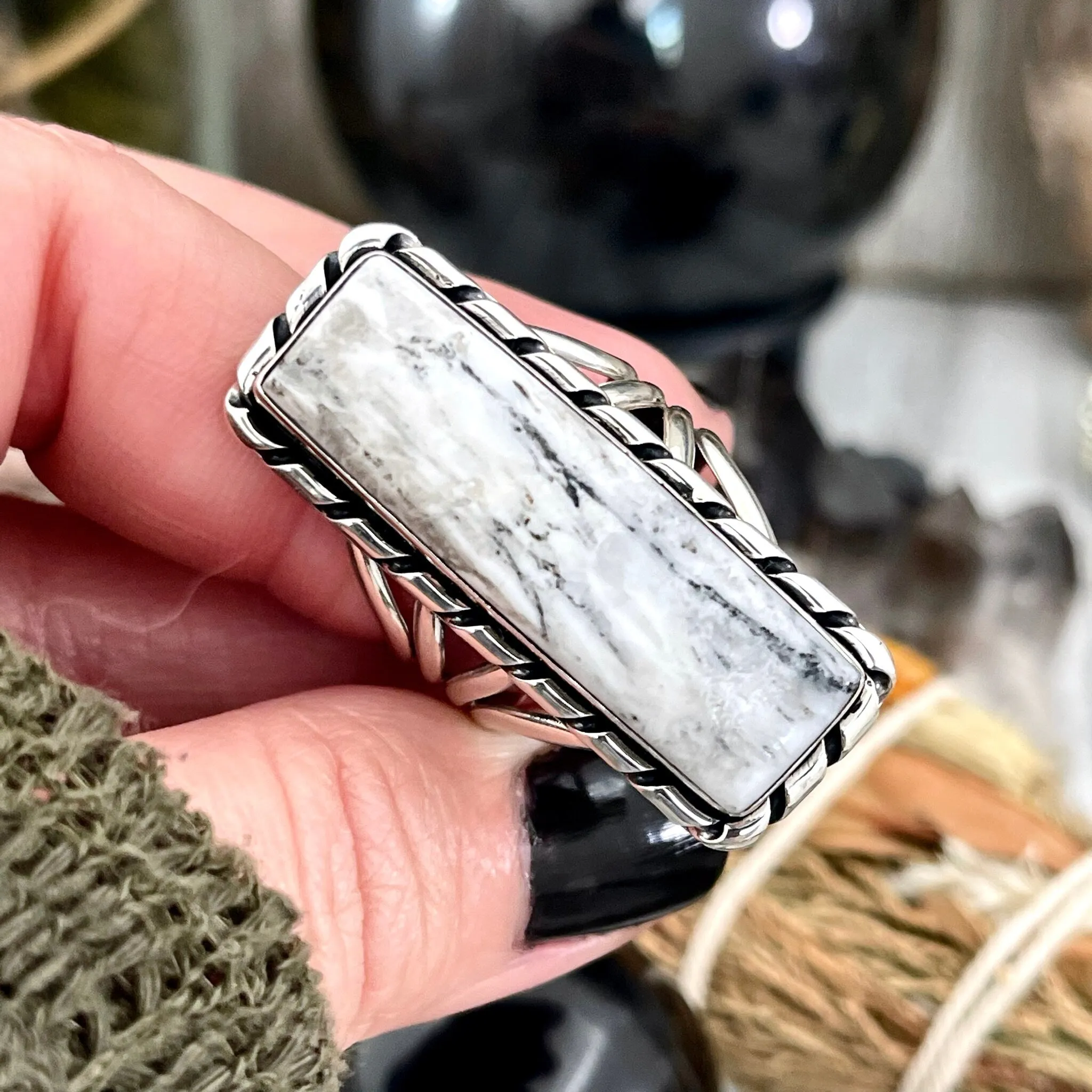 Size 10 Stunning White Buffalo Statement Ring Set in Sterling Silver / Curated by FOXLARK Collection