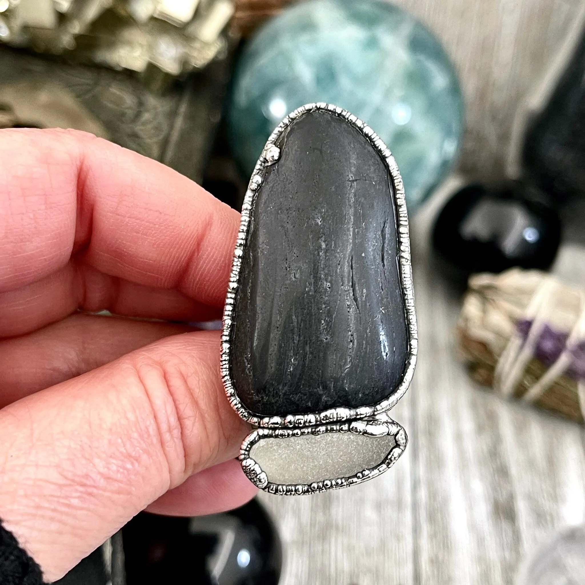 Size 10.5 Two Stone Ring-River Rock Clear Quartz Crystal Ring Fine Silver / Foxlark Collection - One of a Kind