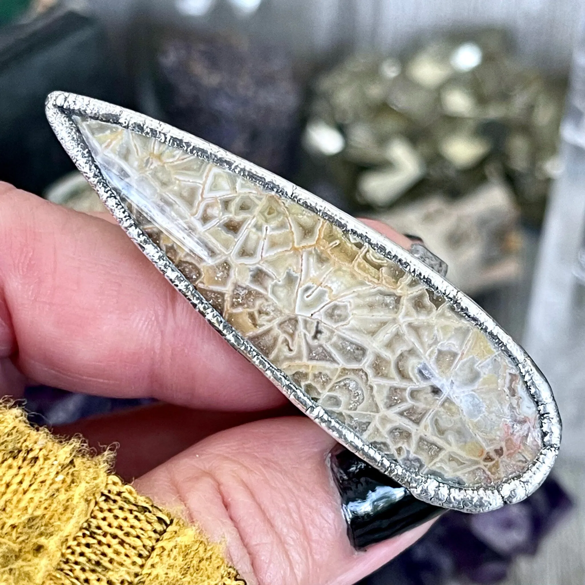 Size 8 Fossilized Coral Silver Statement Ring / Foxlark Collection - One of a Kind