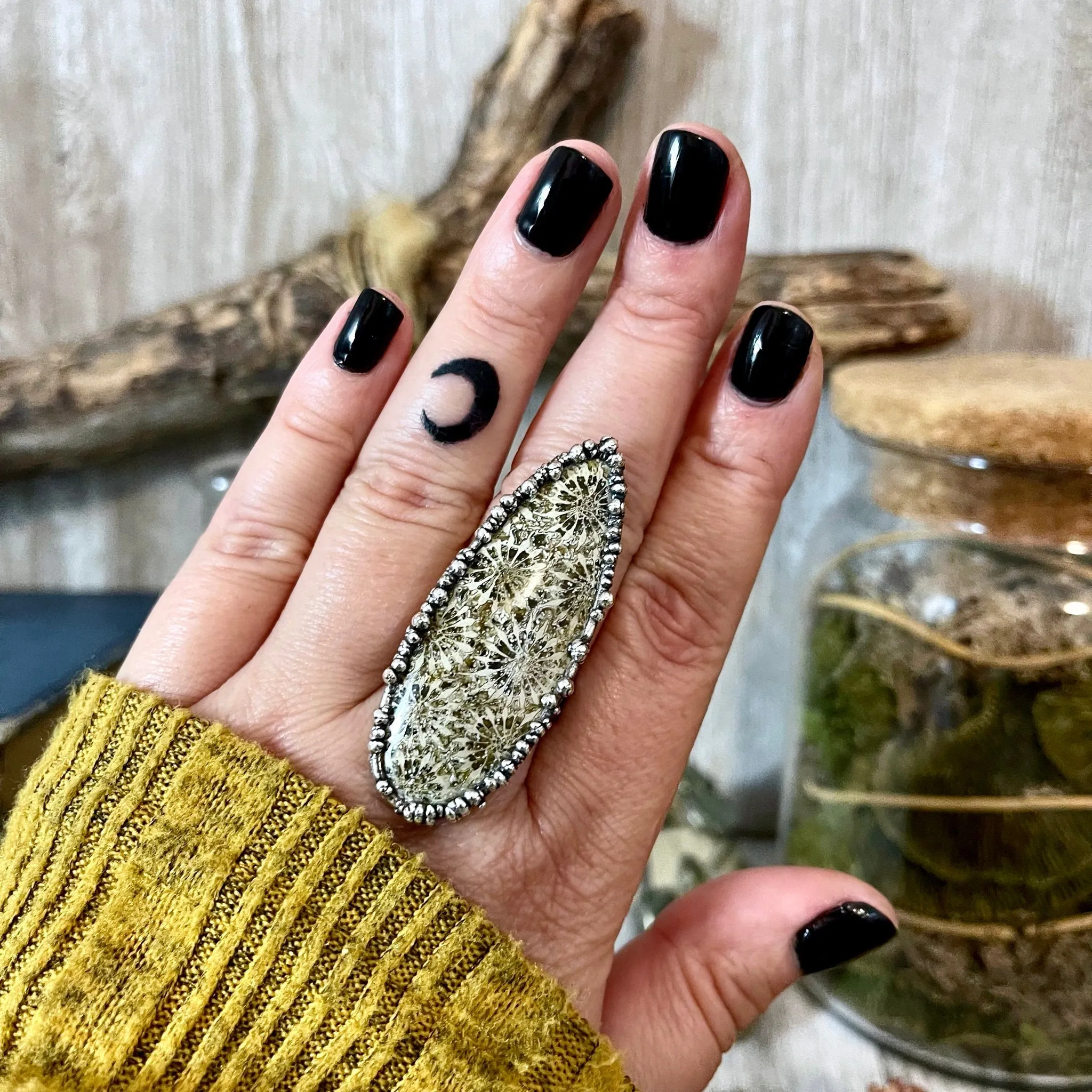 Size 8.5 Fossilized Coral Silver Statement Ring in Fine Silver / Foxlark Collection - One of a Kind