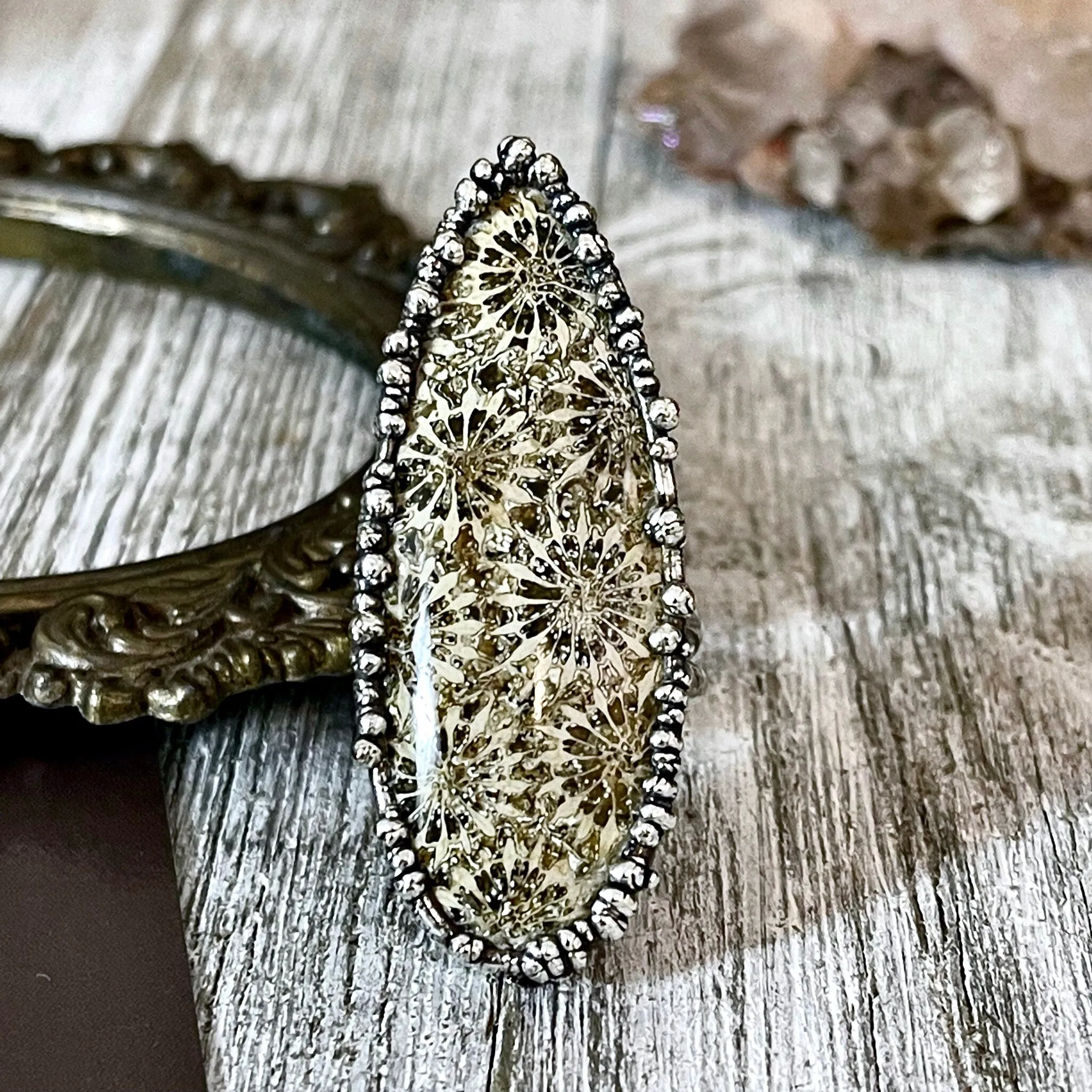 Size 8.5 Fossilized Coral Silver Statement Ring in Fine Silver / Foxlark Collection - One of a Kind